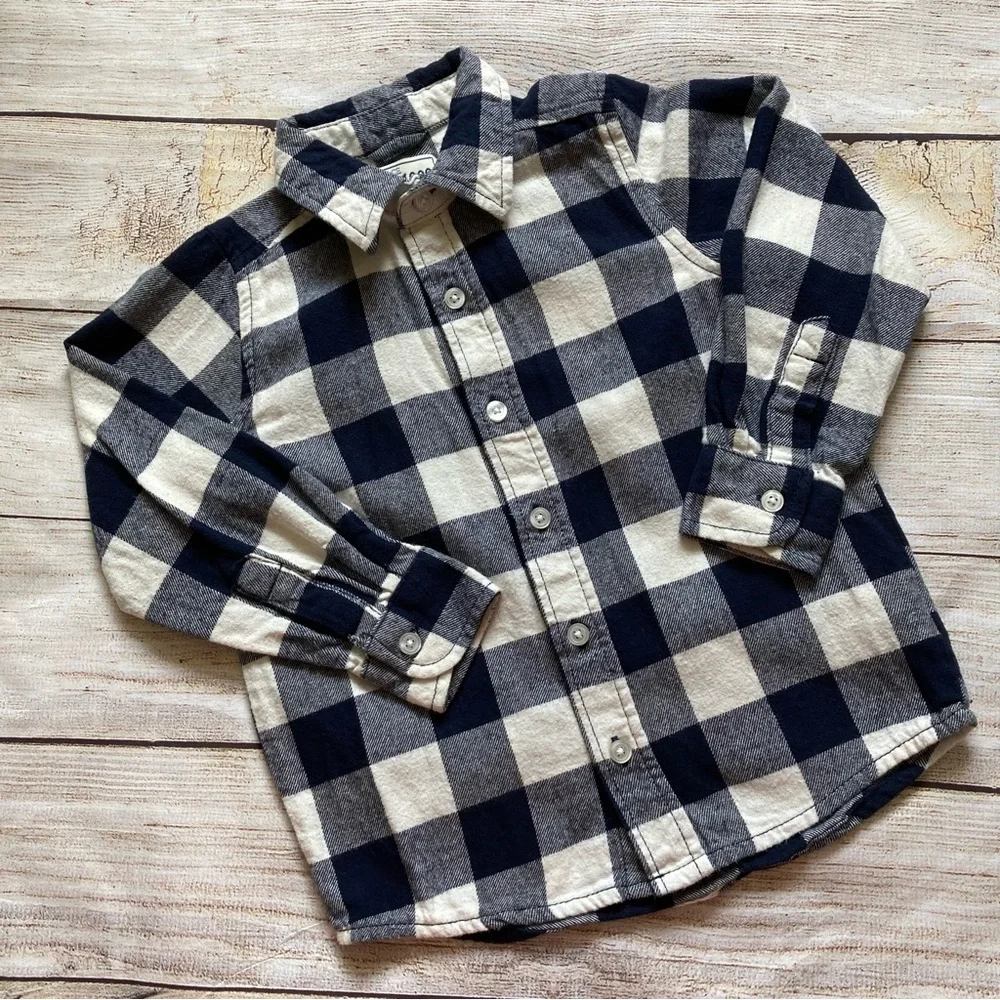 The Children’s Place Flannel Plaid Button Down Long Sleeve Shirt Boys Xtra Small